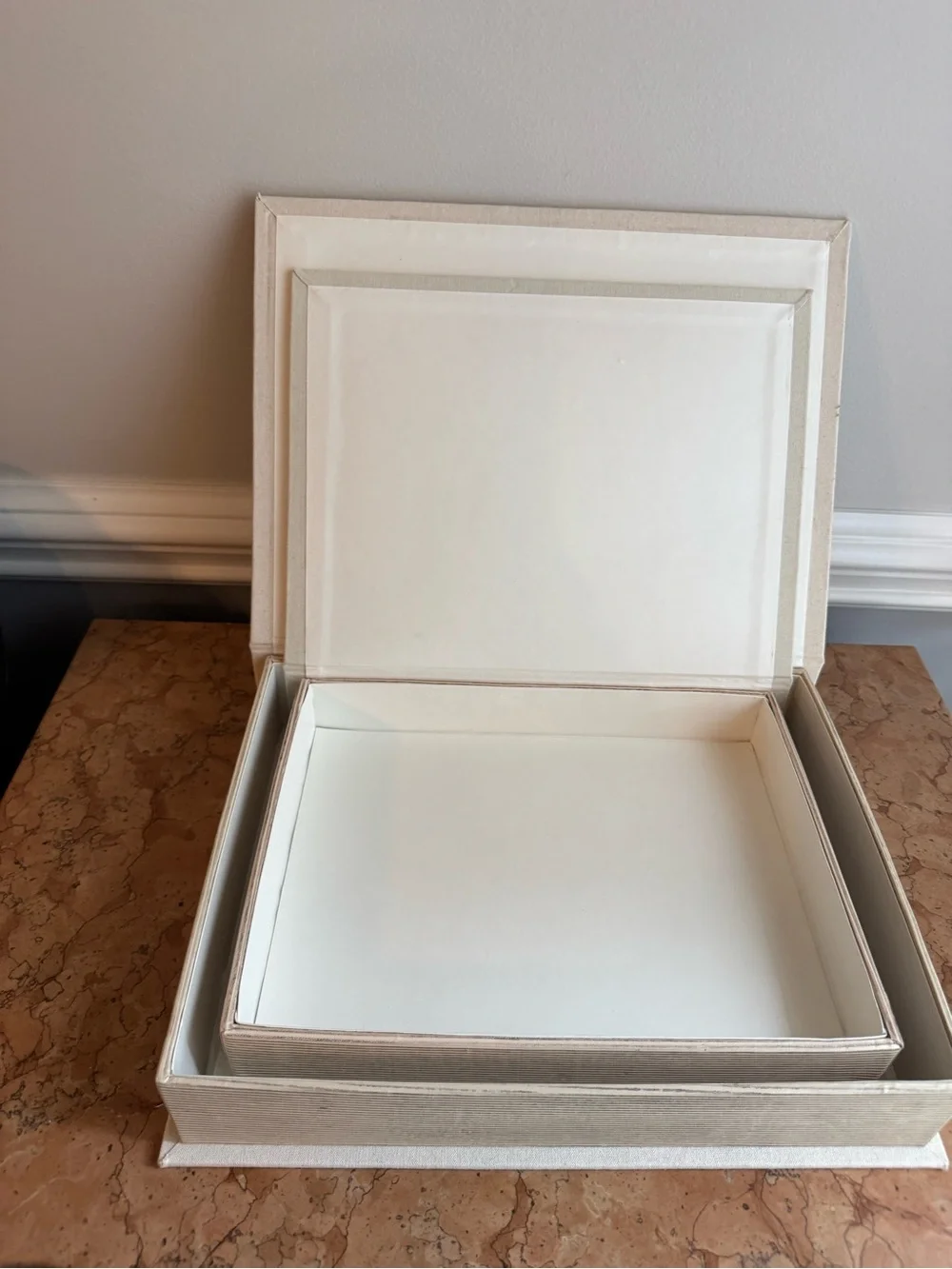Pottery Barn Neutral Linen Stacked Storage Books - Cream Set of 2